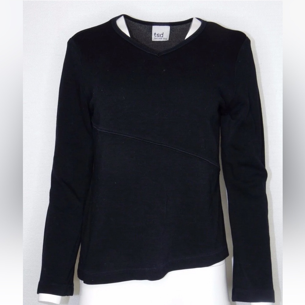 TSD Two Star Dog XS to Small Black Asymmetric Sweater Top Tencel Blend
